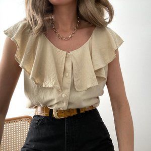 Vintage Silk Ruffled Blouse Button Up